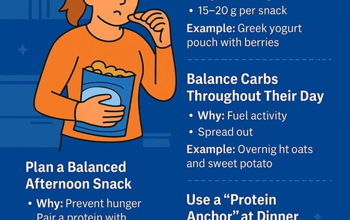 infographic that explains nutrient timing and how busy moms can use it to avoid binging on food at night